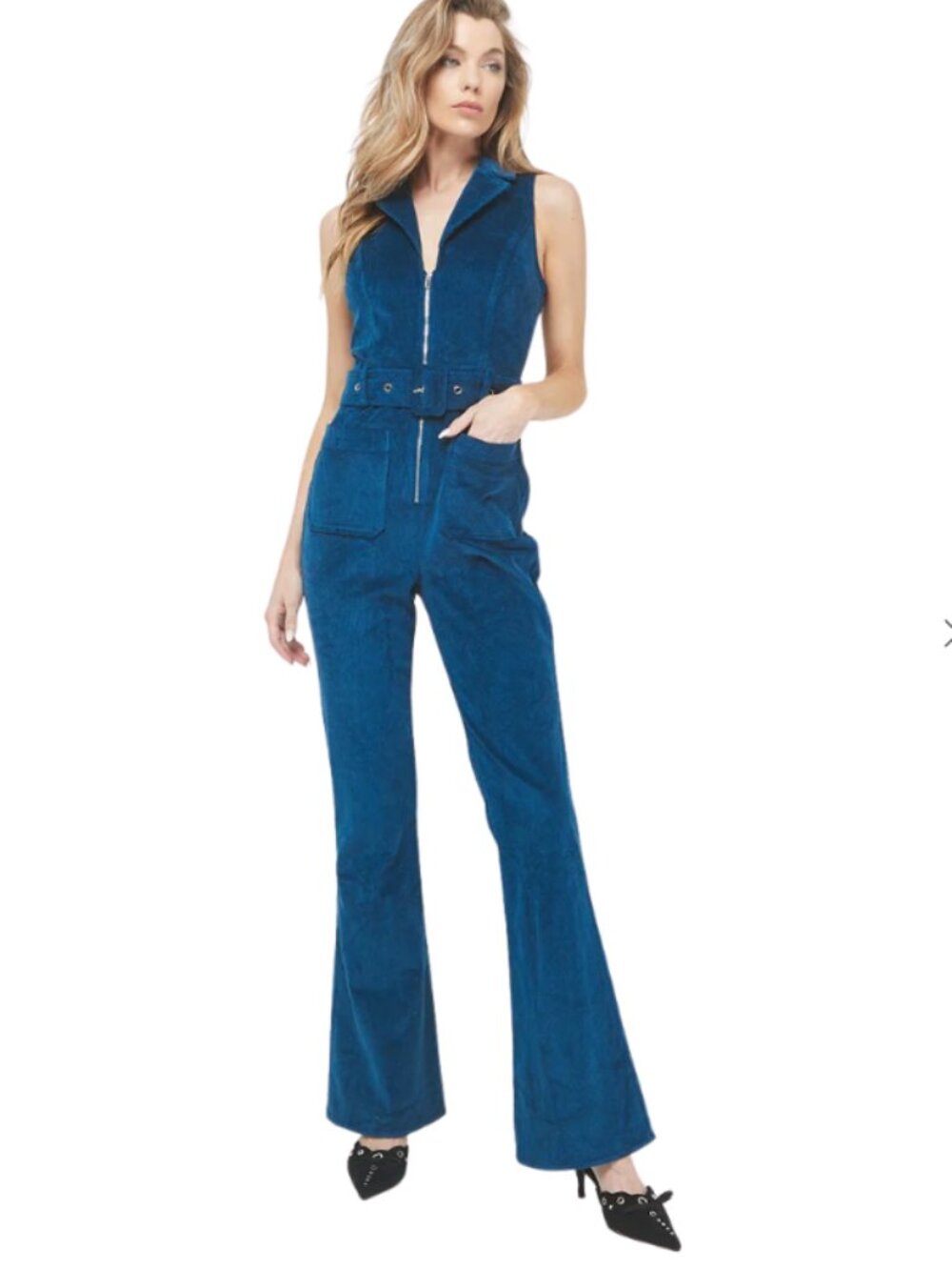 Needii Boutique Sleeveless Corduroy Jumpsuit, Blue - L – Brand New Without Tags